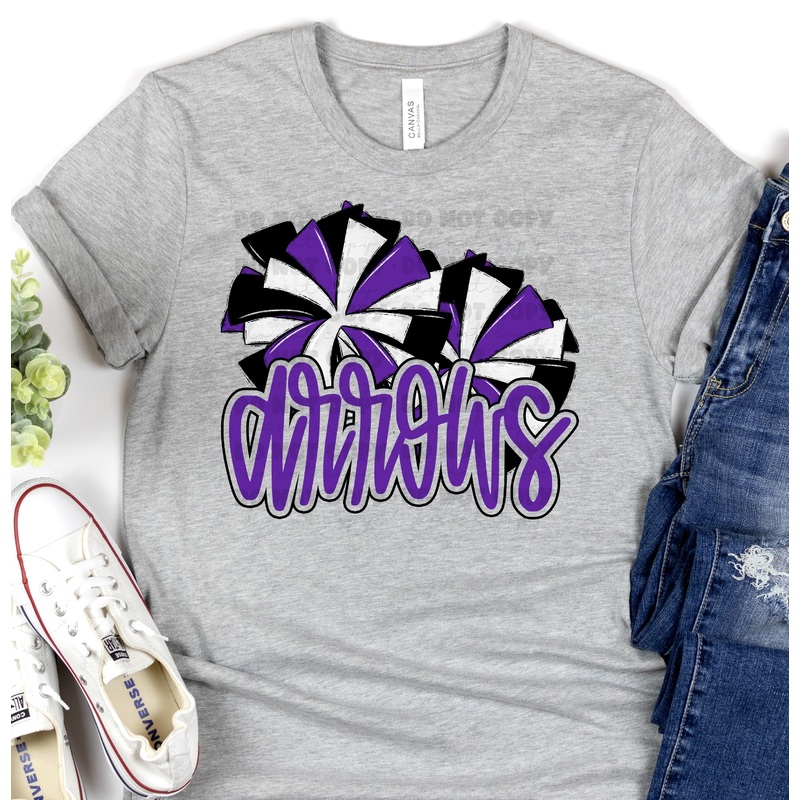 ARROWS PURPLE POMS|Pocket 3.5″-4″|Infant|Toddler|Youth 8.5|Adult 11″|Adult 12″