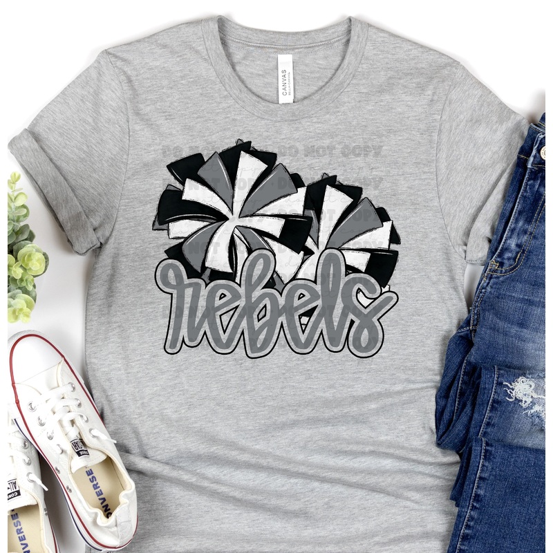 REBELS GRAY POMS|Pocket 3.5″-4″|Infant|Toddler|Youth 8.5|Adult 11″|Adult 12″