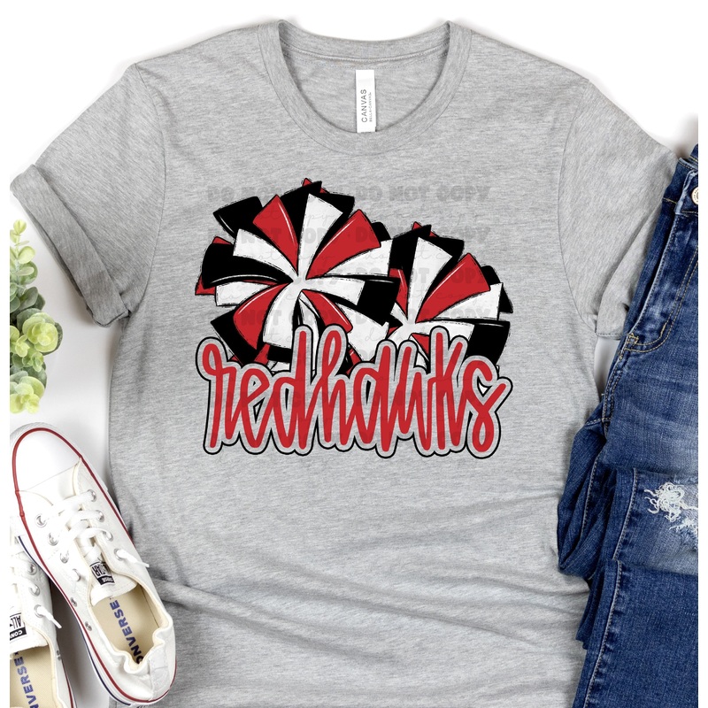 REDHAWKS RED POMS|Pocket 3.5″-4″|Infant|Toddler|Youth 8.5|Adult 11″|Adult 12″