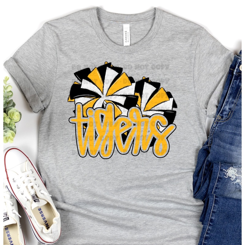 TIGERS ATH GOLD POMS|Pocket 3.5″-4″|Infant|Toddler|Youth 8.5|Adult 11″|Adult 12″