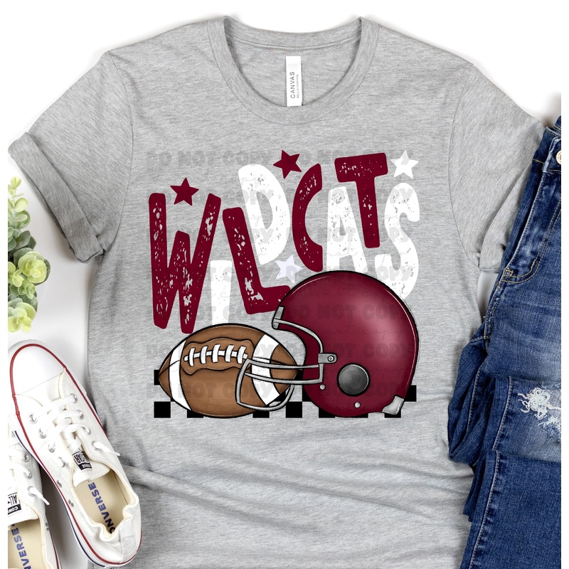 WILDCATS MAROON WHITE HELMETS|Pocket 3.5″-4″|Infant|Toddler|Youth 8.5|Adult 11″|Adult 12″
