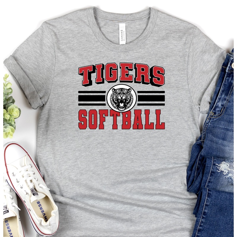 TIGERS SPORT STRIPE ROARING BLACK RED SOFTBALL