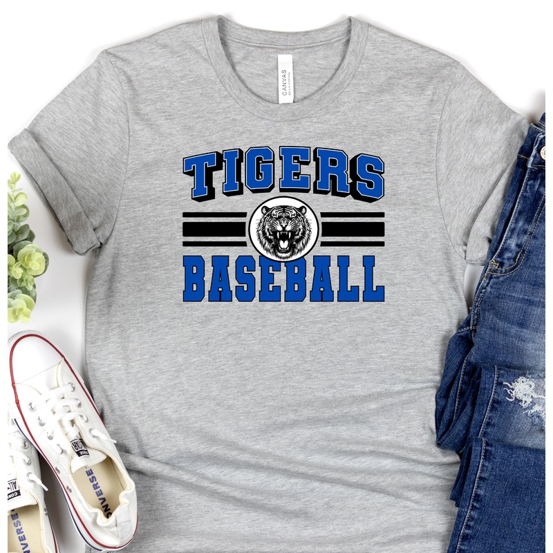 TIGERS SPORT STRIPE ROARING BLACK ROYAL BLUE BASEBALL