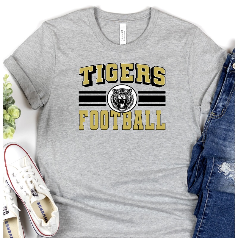 TIGERS SPORT STRIPE ROARING BLACK VEGAS GOLD FOOTBALL
