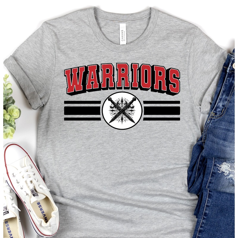 WARRIORS SPORT STRIPE CROSSED SWORDS BLACK RED NO SPORT