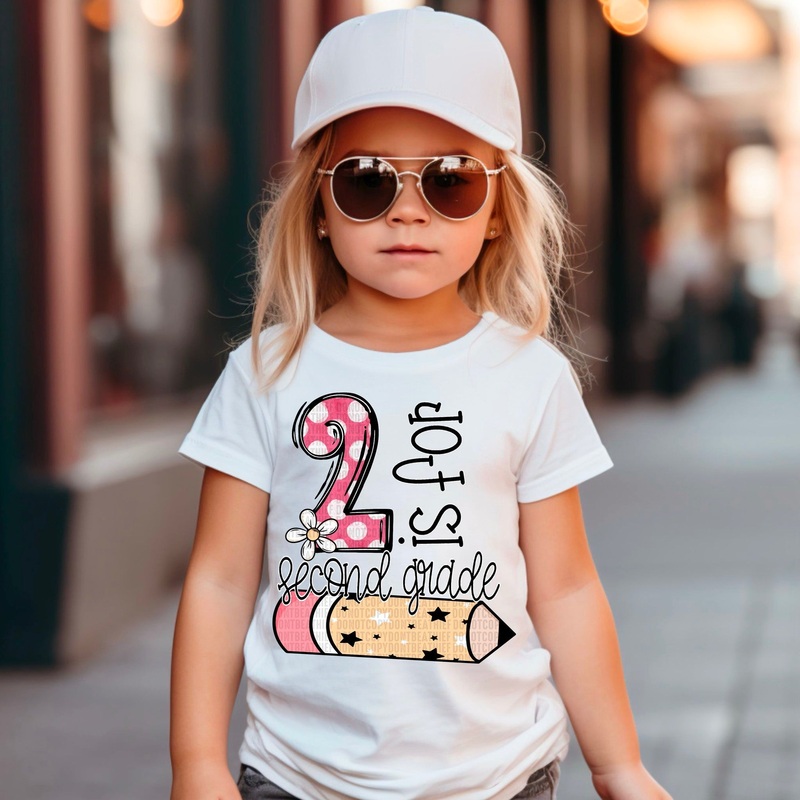 2 IS FOR SECOND GRADE DAISY|Pocket 3.5″-4″|Infant|Toddler|Youth 8.5|Adult 11″|Adult 12″