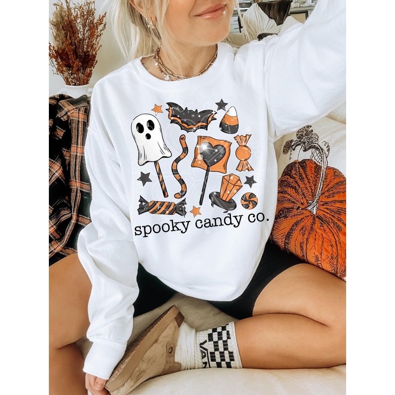 SPOOKY CANDY CO ORANGE|Pocket 3.5″-4″|Infant|Toddler|Youth 8.5|Adult 11″|Adult 12″