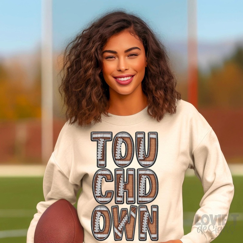 TOUCHDOWN FAUX EMBROIDERY|Pocket 3.5″-4″|Infant|Toddler|Youth 8.5|Adult 11″|Adult 12″