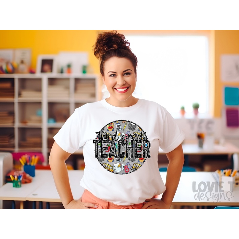 THIRD GRADE TEACHER|Pocket 3.5″-4″|Infant|Toddler|Youth 8.5|Adult 11″|Adult 12″