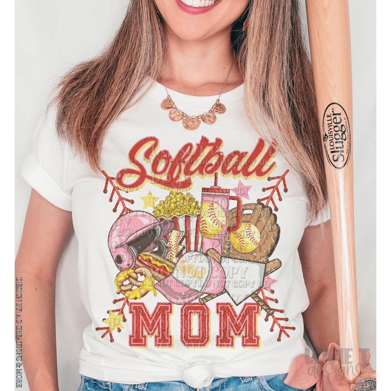 SOFTBALL MOM|Pocket 3.5″-4″|Infant|Toddler|Youth 8.5|Adult 11″|Adult 12″