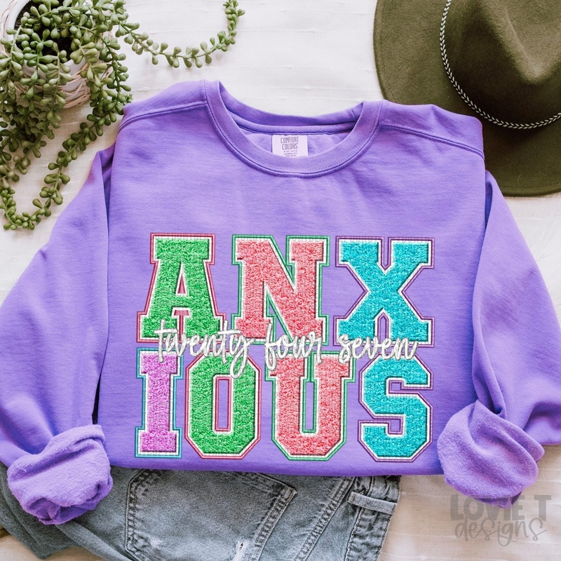 ANXIOUS TWENTY FOUR SEVEN|Pocket 3.5″-4″|Infant|Toddler|Youth 8.5|Adult 11″|Adult 12″