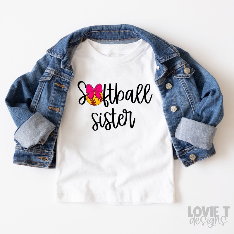 SOFTBALL SISTER|Pocket 3.5″-4″|Infant|Toddler|Youth 8.5|Adult 11″|Adult 12″