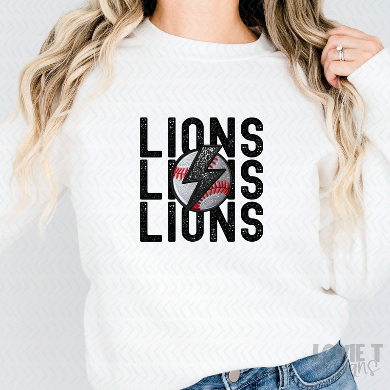 STACKED BASEBALL – LIONS|Pocket 3.5″-4″|Infant|Toddler|Youth 8.5|Adult 11″|Adult 12″