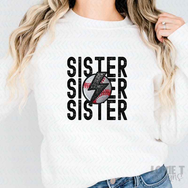STACKED BASEBALL – SISTER|Pocket 3.5″-4″|Infant|Toddler|Youth 8.5|Adult 11″|Adult 12″