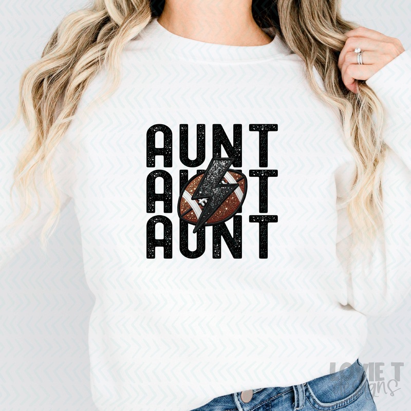 STACKED FOOTBALL – AUNT|Pocket 3.5″-4″|Infant|Toddler|Youth 8.5|Adult 11″|Adult 12″