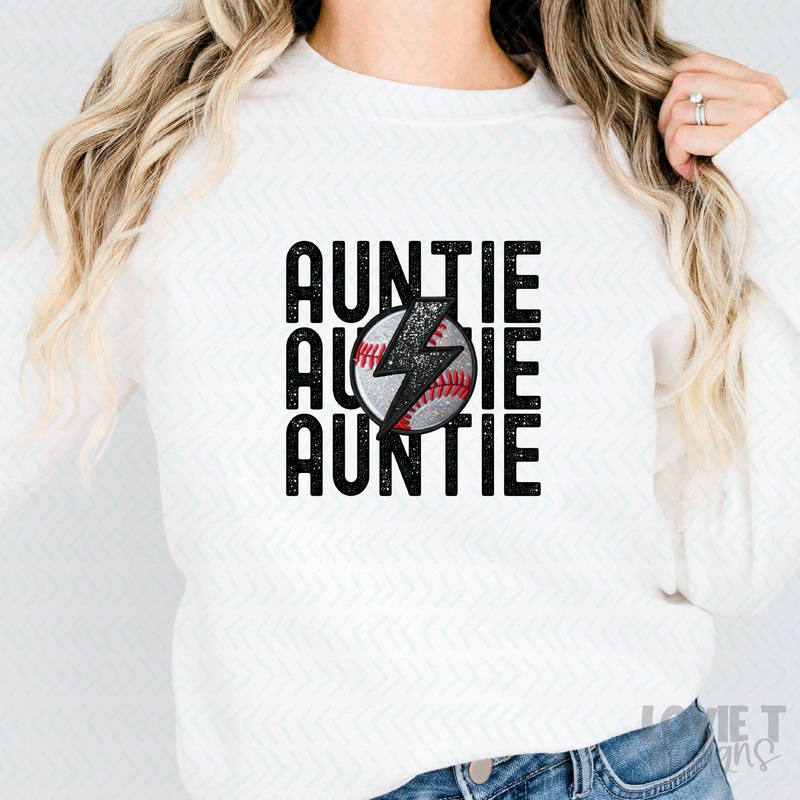 STACKED BASEBALL – AUNTIE|Pocket 3.5″-4″|Infant|Toddler|Youth 8.5|Adult 11″|Adult 12″