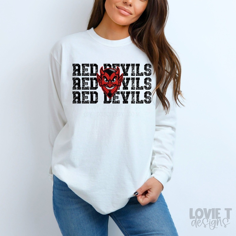 RED DEVILS STACKED FAUX EMBROIDERY
