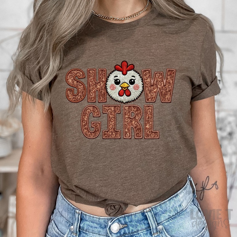 SHOW GIRL CHICKEN FAUX EMBROIDERY