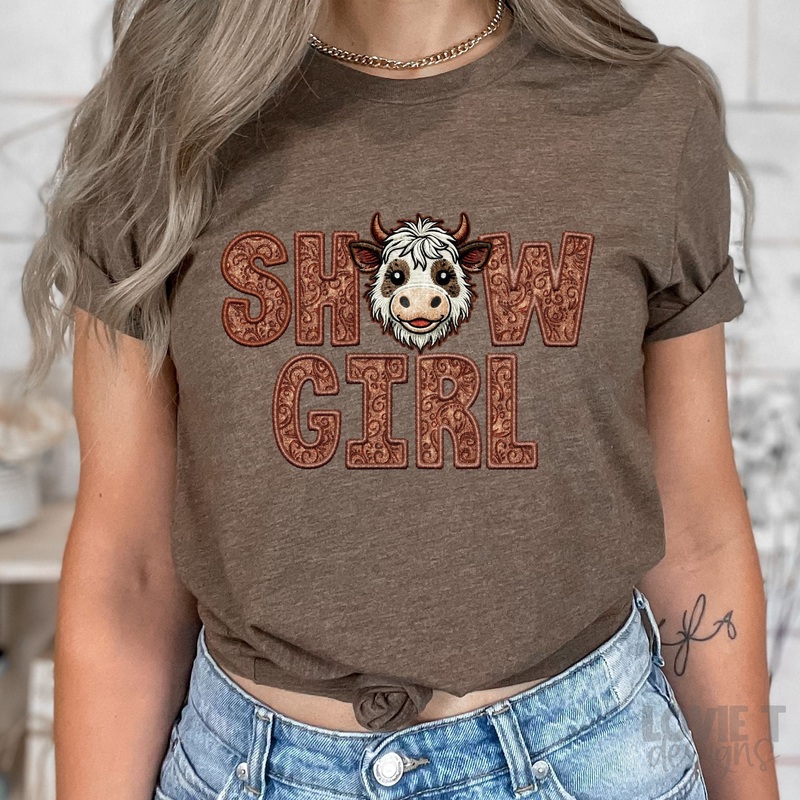 SHOW GIRL COW 2 FAUX EMBROIDERY