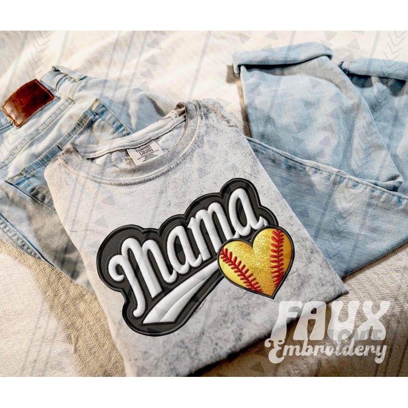 SOFTBALL MAMA FAUX EMBROIDERY STITCH