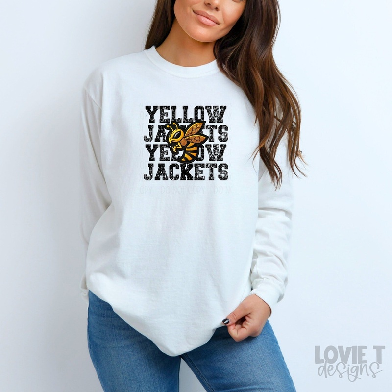 YELLOW JACKETS STACKED FAUX EMBROIDERY