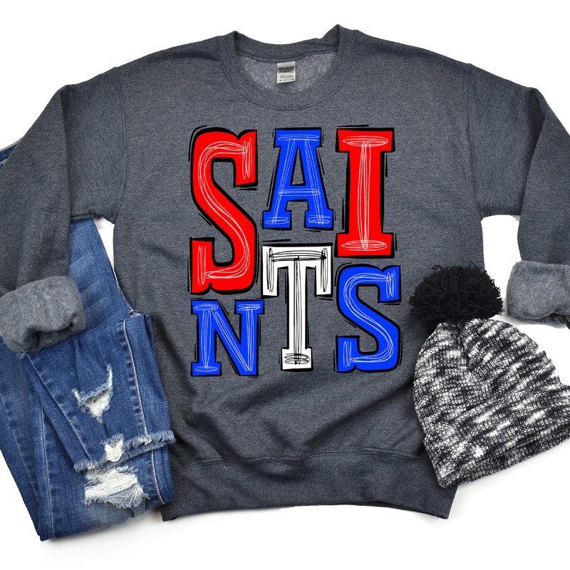 Saints-Red -Blue|Pocket|Infant|Toddler|Youth|Adult 11″|Adult 12″|Oversized Print 12″ Wide and Approximately 14″ Long – Also Includes Two Smaller Prints 5″  6″ inches wide & 7″ Tall|Mockup