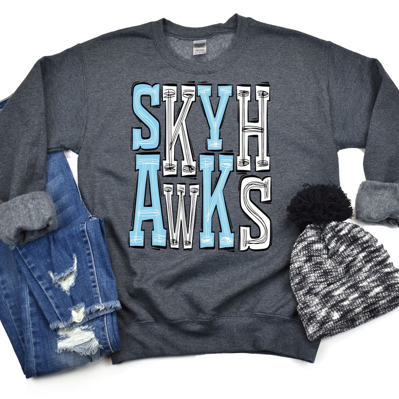 Skyhawks-Light Blue-White|Pocket|Infant|Toddler|Youth|Adult 11″|Adult 12″|Oversized Print 12″ Wide and Approximately 14″ Long – Also Includes Two Smaller Prints 5″  6″ inches wide & 7″ Tall|Mockup