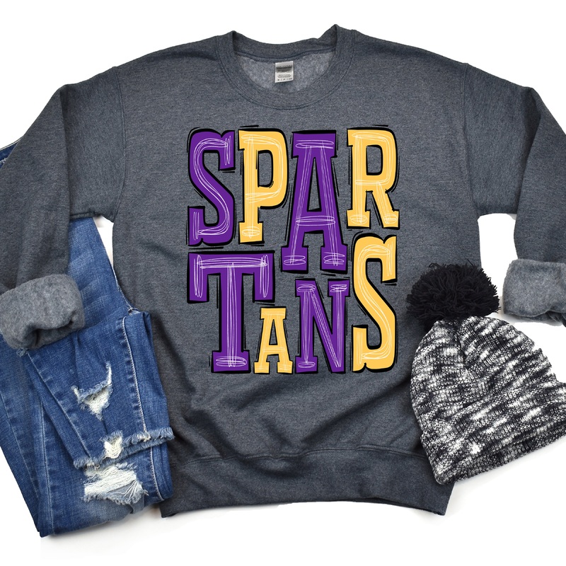 Spartans-Purple-Yellow|Pocket|Infant|Toddler|Youth|Adult 11″|Adult 12″|Oversized Print 12″ Wide and Approximately 14″ Long – Also Includes Two Smaller Prints 5″  6″ inches wide & 7″ Tall|Mockup