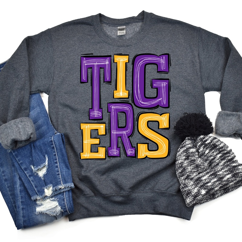 Tigers-Purple-Athletic Gold|Pocket|Infant|Toddler|Youth|Adult 11″|Adult 12″|Oversized Print 12″ Wide and Approximately 14″ Long – Also Includes Two Smaller Prints 5″  6″ inches wide & 7″ Tall|Mockup