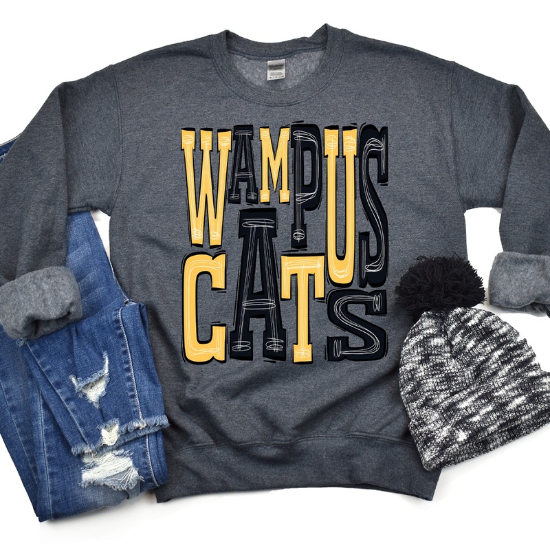 Wampus Cats-Black-Yellow|Pocket|Infant|Toddler|Youth|Adult 11″|Adult 12″|Oversized Print 12″ Wide and Approximately 14″ Long – Also Includes Two Smaller Prints 5″  6″ inches wide & 7″ Tall|Mockup