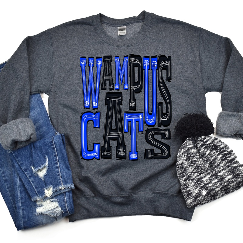 Wampus Cats-Royal-Black|Pocket|Infant|Toddler|Youth|Adult 11″|Adult 12″|Oversized Print 12″ Wide and Approximately 14″ Long – Also Includes Two Smaller Prints 5″  6″ inches wide & 7″ Tall|Mockup