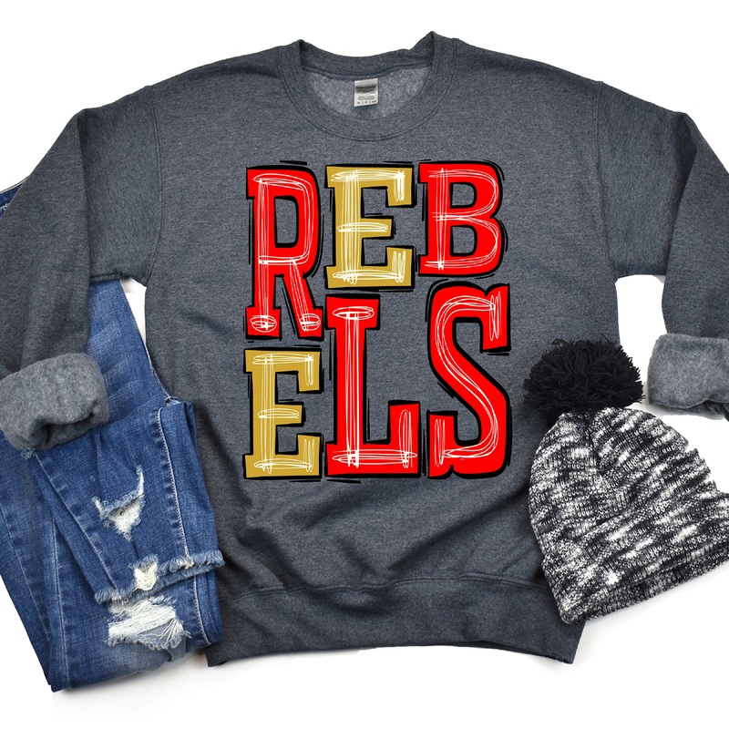 Rebels Red Gold|Pocket|Infant|Toddler|Youth|Adult 11″|Adult 12″|Oversized Print 12″ Wide and Approximately 14″ Long – Also Includes Two Smaller Prints 5″  6″ inches wide & 7″ Tall|Mockup
