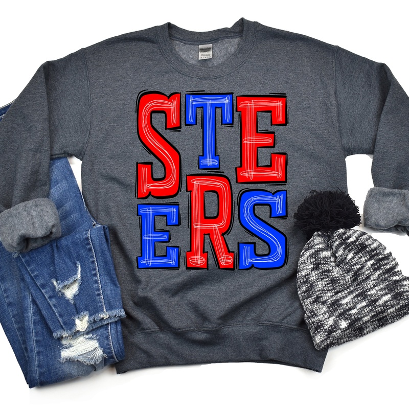 Steers-Red-Royal Blue|Pocket|Infant|Toddler|Youth|Adult 11″|Adult 12″|Oversized Print 12″ Wide and Approximately 14″ Long – Also Includes Two Smaller Prints 5″  6″ inches wide & 7″ Tall|Mockup