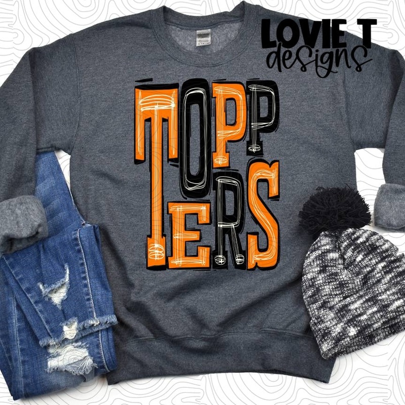 Toppers Orange And Black|Pocket|Infant|Toddler|Youth|Adult 11″|Adult 12″|Oversized Print 12″ Wide and Approximately 14″ Long – Also Includes Two Smaller Prints 5″  6″ inches wide & 7″ Tall|Mockup