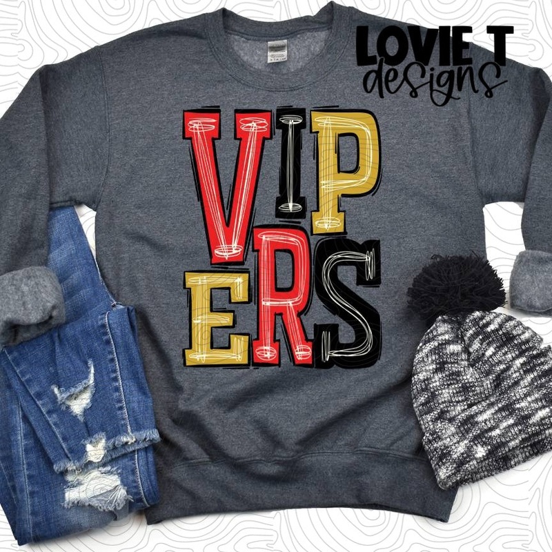 Vipers Red Black And Gold|Pocket|Infant|Toddler|Youth|Adult 11″|Adult 12″|Oversized Print 12″ Wide and Approximately 14″ Long – Also Includes Two Smaller Prints 5″  6″ inches wide & 7″ Tall|Mockup