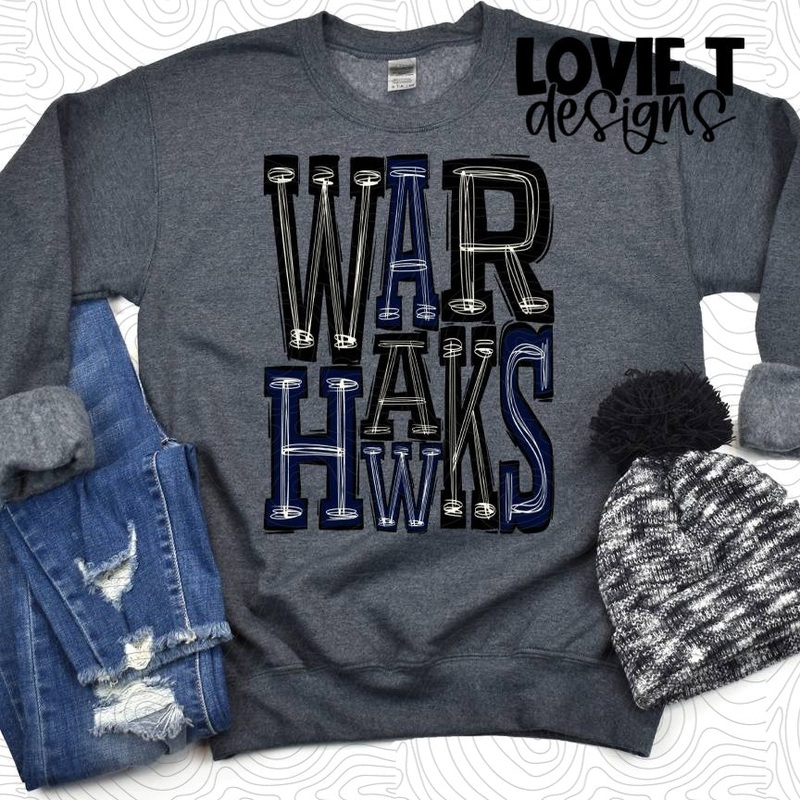 Warhawks Navy And Black|Pocket|Infant|Toddler|Youth|Adult 11″|Adult 12″|Oversized Print 12″ Wide and Approximately 14″ Long – Also Includes Two Smaller Prints 5″  6″ inches wide & 7″ Tall|Mockup