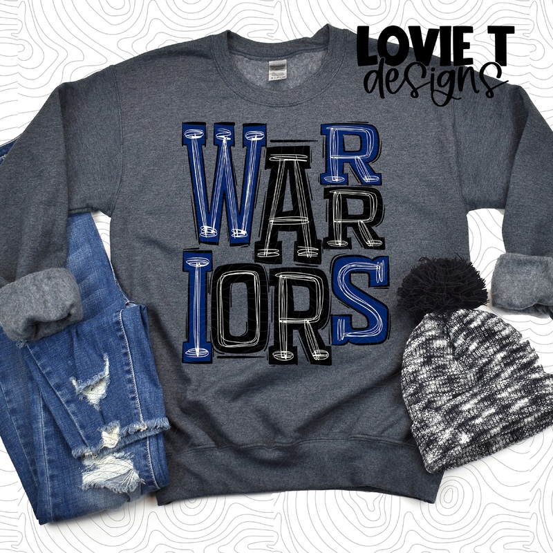 Warriors Black And Royal Blue|Pocket|Infant|Toddler|Youth|Adult 11″|Adult 12″|Oversized Print 12″ Wide and Approximately 14″ Long – Also Includes Two Smaller Prints 5″  6″ inches wide & 7″ Tall|Mockup