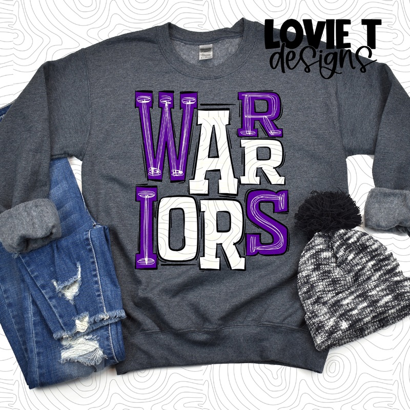 Warriors Purple And White|Pocket|Infant|Toddler|Youth|Adult 11″|Adult 12″|Oversized Print 12″ Wide and Approximately 14″ Long – Also Includes Two Smaller Prints 5″  6″ inches wide & 7″ Tall|Mockup