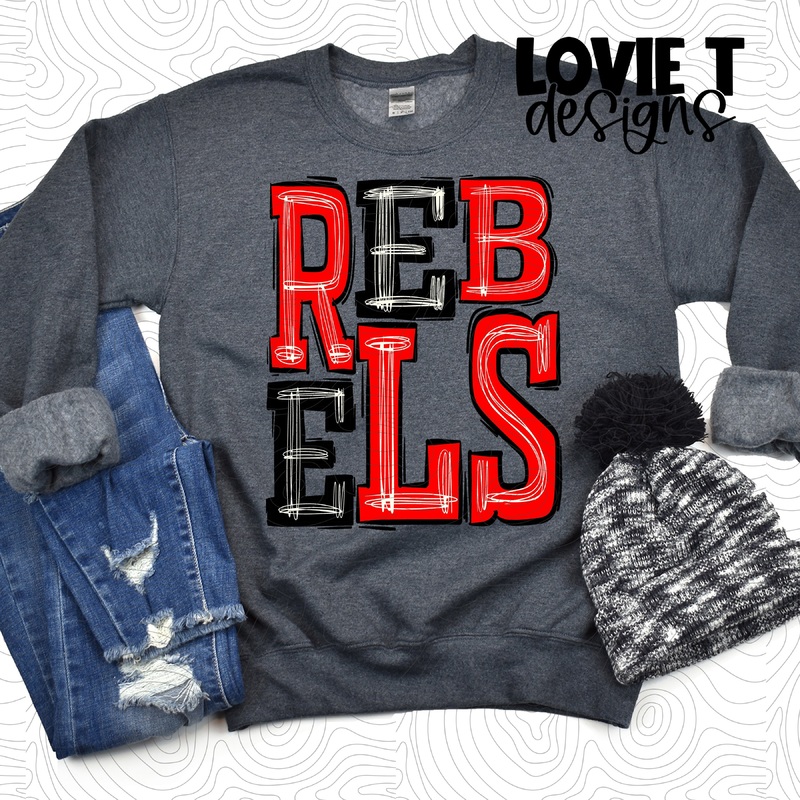 Rebels Red Black|Pocket|Infant|Toddler|Youth|Adult 11″|Adult 12″|Oversized Print 12″ Wide and Approximately 14″ Long – Also Includes Two Smaller Prints 5″  6″ inches wide & 7″ Tall|Mockup