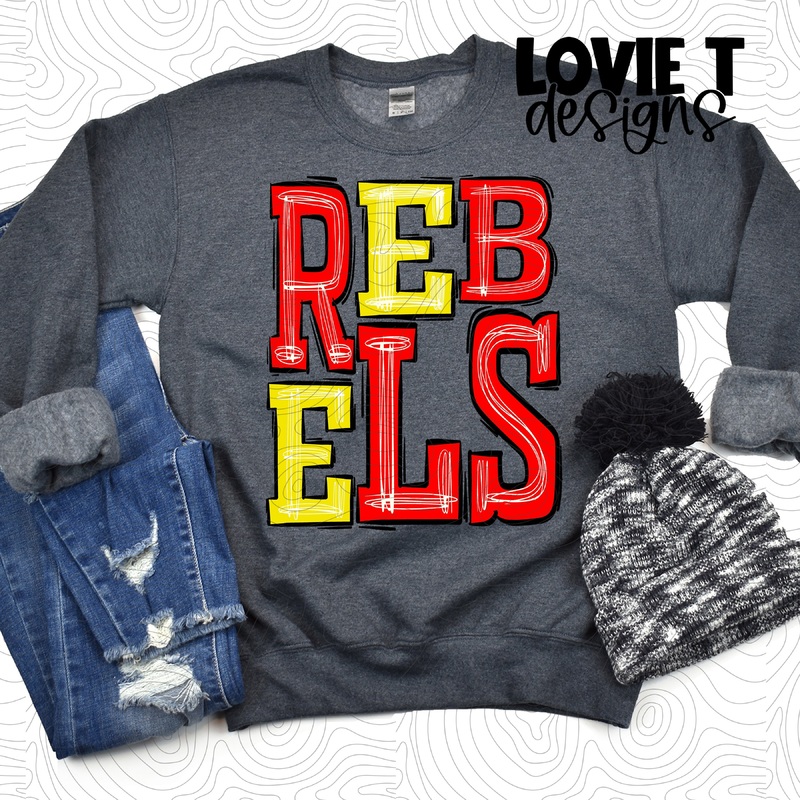 Rebels Red Yellow|Pocket|Infant|Toddler|Youth|Adult 11″|Adult 12″|Oversized Print 12″ Wide and Approximately 14″ Long – Also Includes Two Smaller Prints 5″  6″ inches wide & 7″ Tall|Mockup