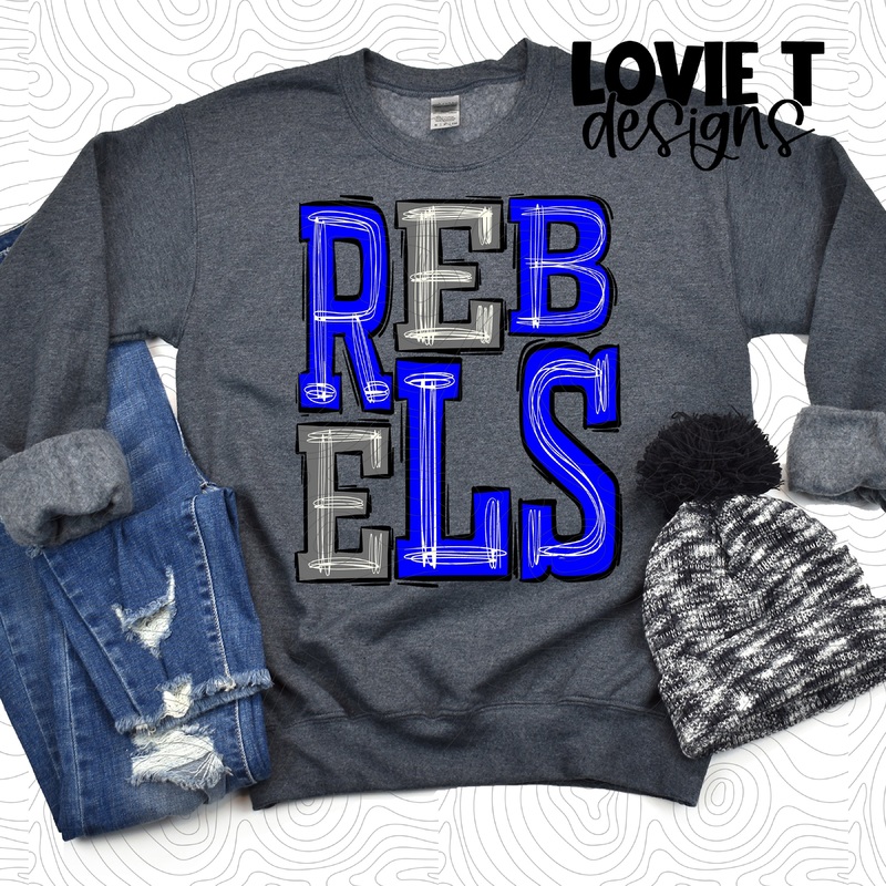 Rebels Royal Gray|Pocket|Infant|Toddler|Youth|Adult 11″|Adult 12″|Oversized Print 12″ Wide and Approximately 14″ Long – Also Includes Two Smaller Prints 5″  6″ inches wide & 7″ Tall|Mockup