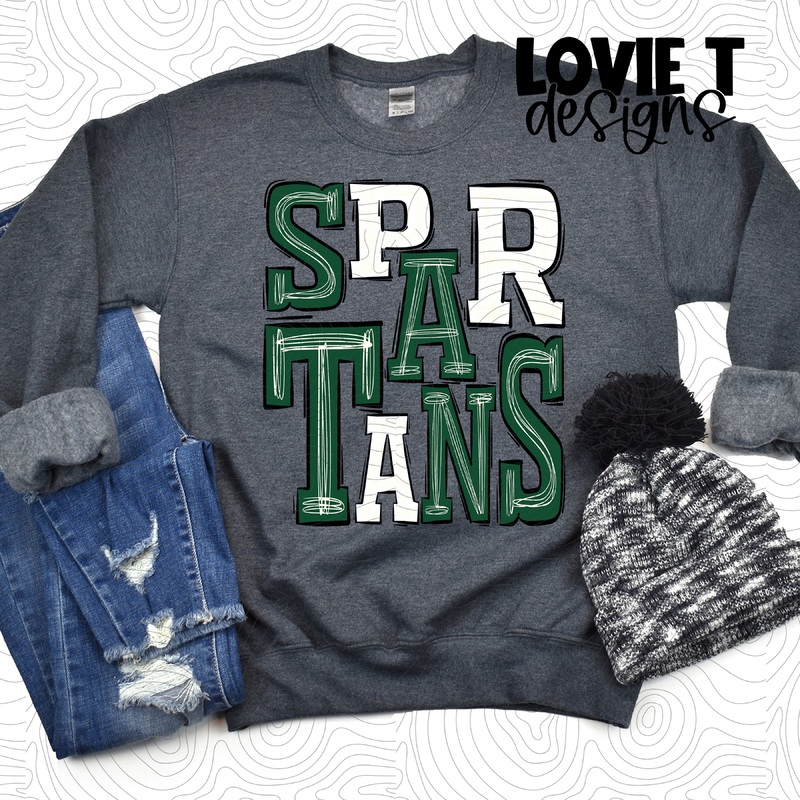Spartans Green White|Pocket|Infant|Toddler|Youth|Adult 11″|Adult 12″|Oversized Print 12″ Wide and Approximately 14″ Long – Also Includes Two Smaller Prints 5″  6″ inches wide & 7″ Tall|Mockup