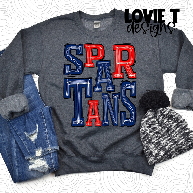Spartans Royal Blue And Red|Pocket|Infant|Toddler|Youth|Adult 11″|Adult 12″|Oversized Print 12″ Wide and Approximately 14″ Long – Also Includes Two Smaller Prints 5″  6″ inches wide & 7″ Tall|Mockup