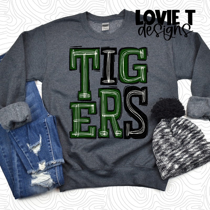 Tigers Black Dark Green|Pocket 3.5″-4″|Infant|Toddler|Youth 8.5|Adult 11″|Adult 12″