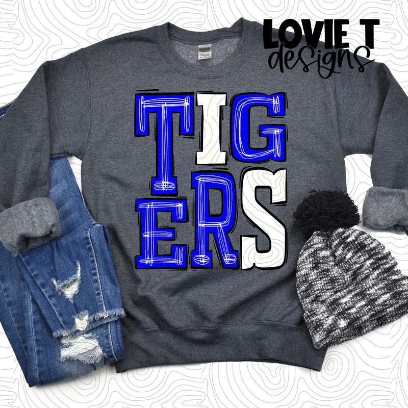 Tigers Blue And White|Pocket|Infant|Toddler|Youth|Adult 11″|Adult 12″|Oversized Print 12″ Wide and Approximately 14″ Long – Also Includes Two Smaller Prints 5″  6″ inches wide & 7″ Tall|Mockup