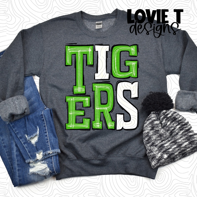 Tigers Green White|Pocket 3.5″-4″|Infant|Toddler|Youth 8.5|Adult 11″|Adult 12″