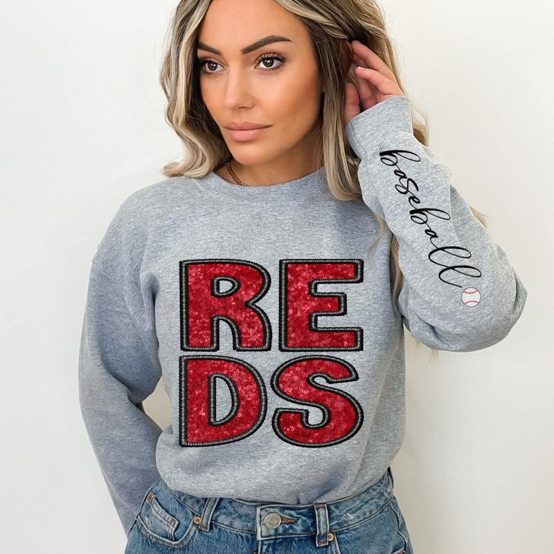 Reds + Baseball Sleeve|Infant|Toddler|Youth 8.5|Adult 11″|Adult 12″