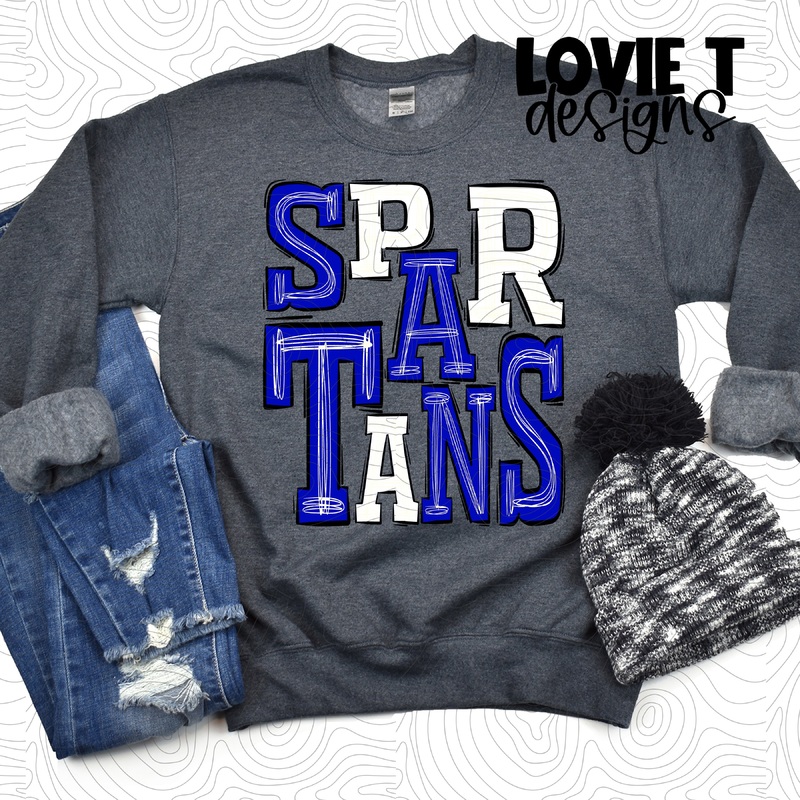Spartans Royal And White|Pocket|Infant|Toddler|Youth|Adult 11″|Adult 12″|Oversized Print 12″ Wide and Approximately 14″ Long – Also Includes Two Smaller Prints 5″  6″ inches wide & 7″ Tall|Mockup