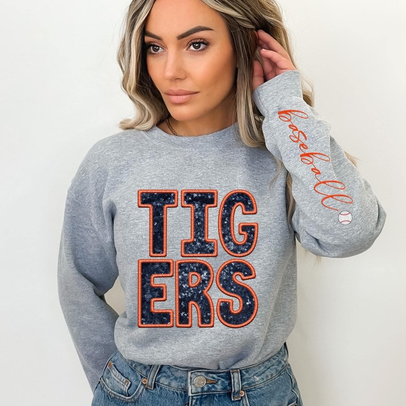 Tigers + Baseball Sleeve|Infant|Toddler|Youth 8.5|Adult 11″|Adult 12″