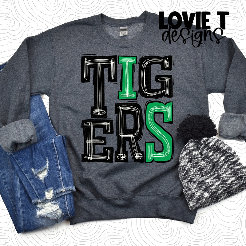 Tigers Black And Green|Pocket|Infant|Toddler|Youth|Adult 11″|Adult 12″|Oversized Print 12″ Wide and Approximately 14″ Long – Also Includes Two Smaller Prints 5″  6″ inches wide & 7″ Tall|Mockup